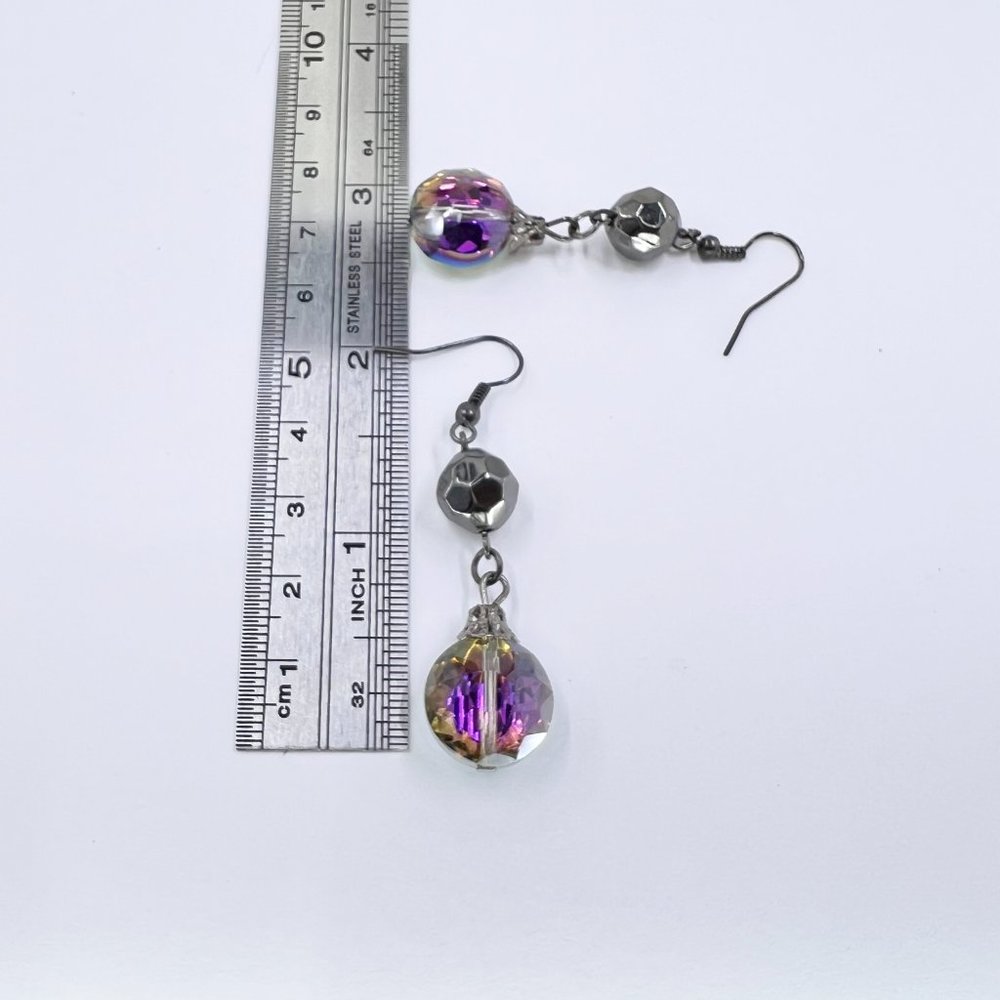 New / Handcrafted - Iridescent Faceted Crystal Drop Black Tone Fishhook Earrings - Picture 6 of 7